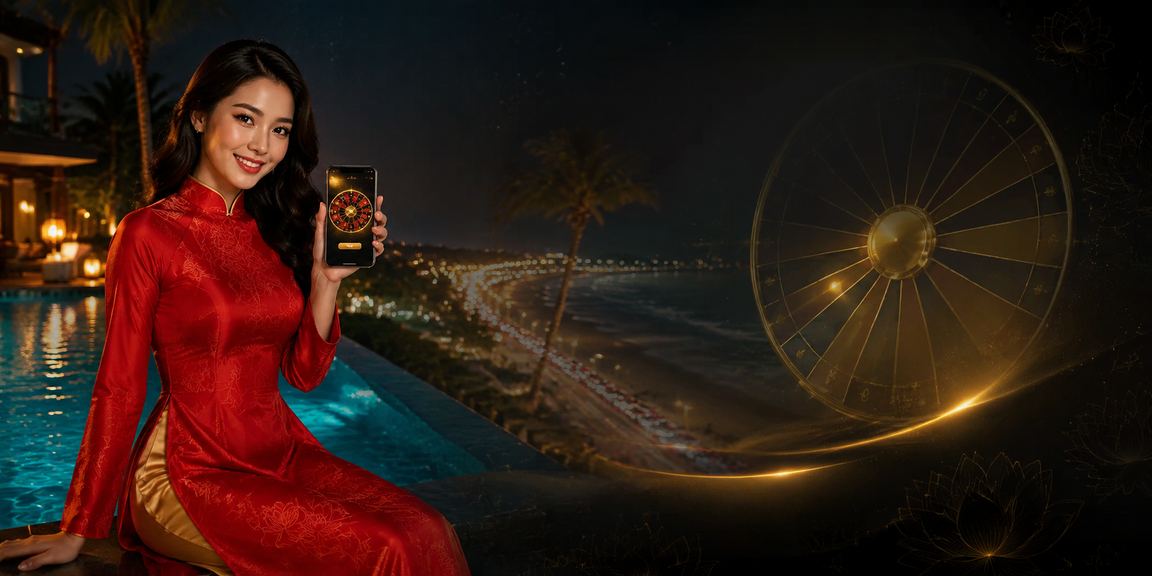 Cô gái mặc áo dài tại Mũi Né thưởng thức trò chơi roulette trên thiết bị di động